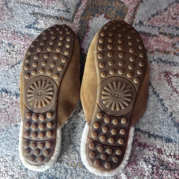 UGG Lane Chestnut Suede Shearling Sheepskin Loafer Mules Womens 9 Brown EUC - Picture 3 of 8